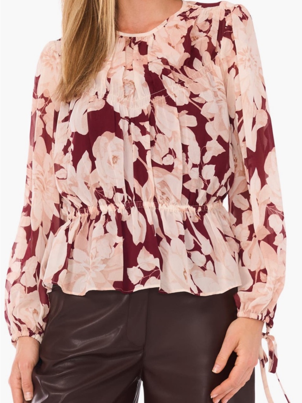 Parker Floral Blouse in Burgundy and Blush